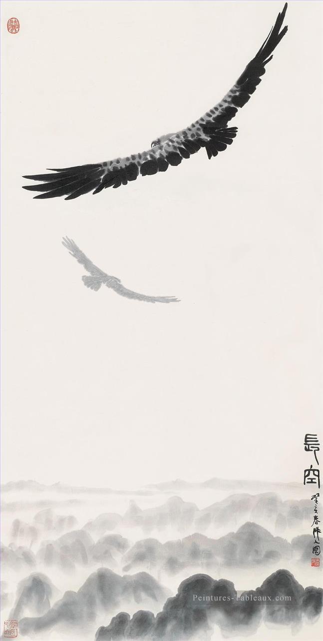 Wu Zuoren Eagle dans le ciel 1983 encre de Chine ancienne Peintures à l'huile